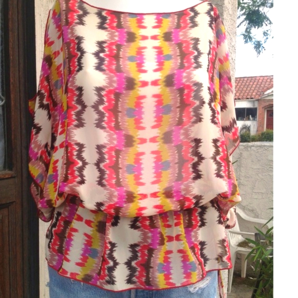 PRINTED DEMI SHEER BLOUSE